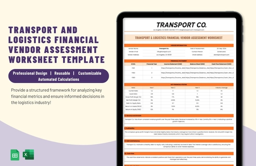 Transport and Logistics Financial Vendor Assessment Worksheet Template