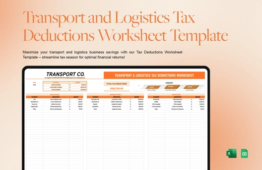 Transport and Logistics Tax Deductions Worksheet Template