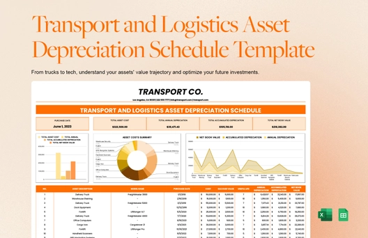 Transport and Logistics Asset Depreciation Schedule Template