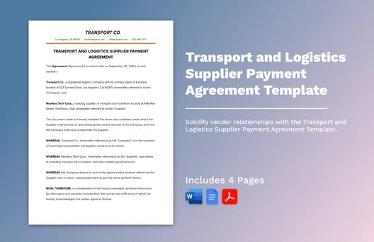 Transport and Logistics Supplier Payment Agreement Template