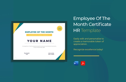 Employee Of The Month Certificate HR Template