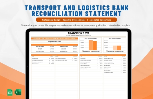 Transport and Logistics Bank Reconciliation Statement Template
