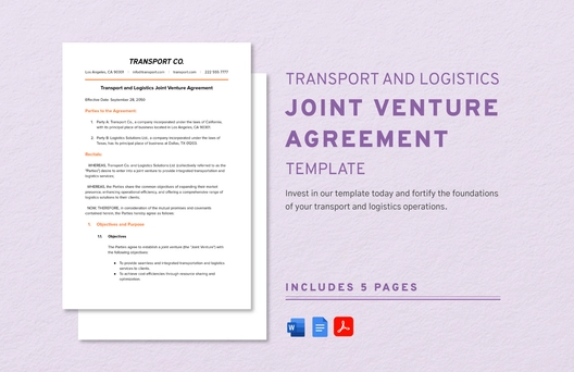 Transport and Logistics Joint Venture Agreement Template