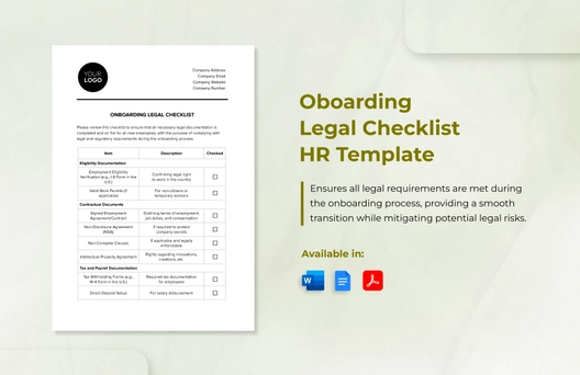 Onboarding Legal Checklist HR Template