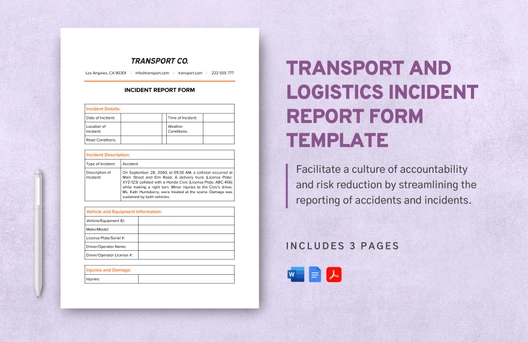 Transport and Logistics Incident Report Form Template