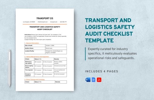 Transport and Logistics Safety Audit Checklist Template