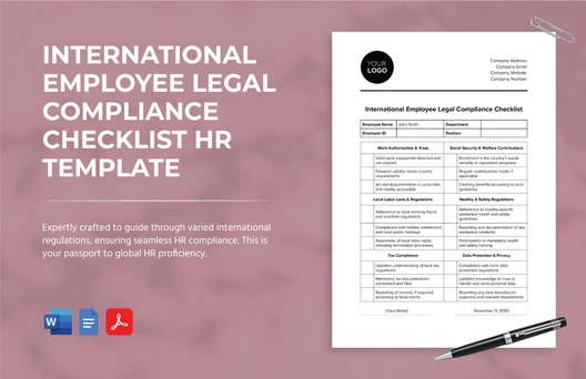 International Employee Legal Compliance Checklist HR Template