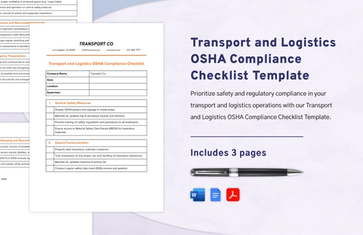 Transport and Logistics OSHA Compliance Checklist Template