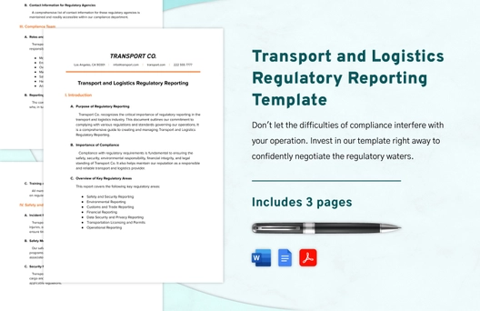 Transport and Logistics Regulatory Reporting Template Transport and Logistics Regulatory Reporting Template