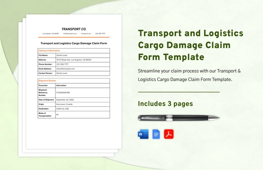 Transport and Logistics Cargo Damage Claim Form Template