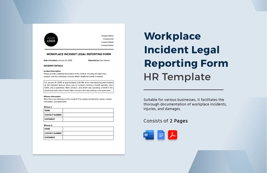 Workplace Incident Legal Reporting Form HR Template