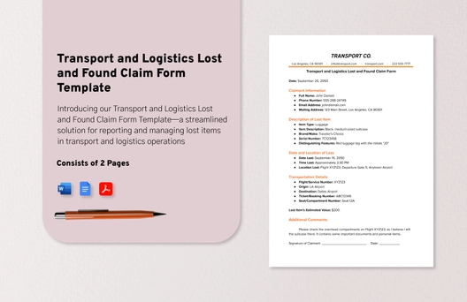 Transport and Logistics Lost and Found Claim Form Template