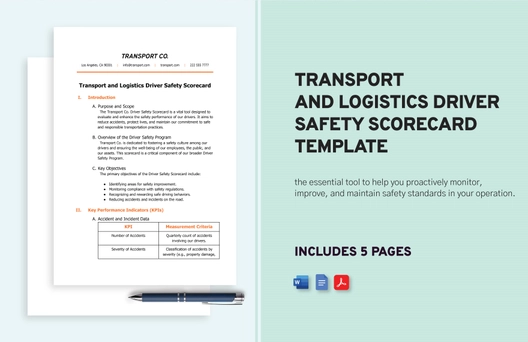 Transport and Logistics Driver Safety Scorecard Template