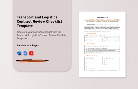 Transport and Logistics Contract Review Checklist Template