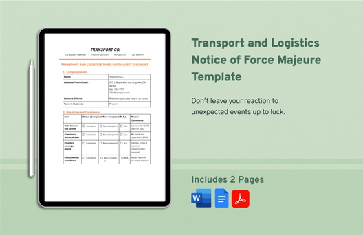 Transport and Logistics Notice of Force Majeure Template