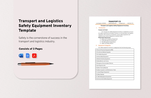Transport and Logistics Safety Equipment Inventory Template