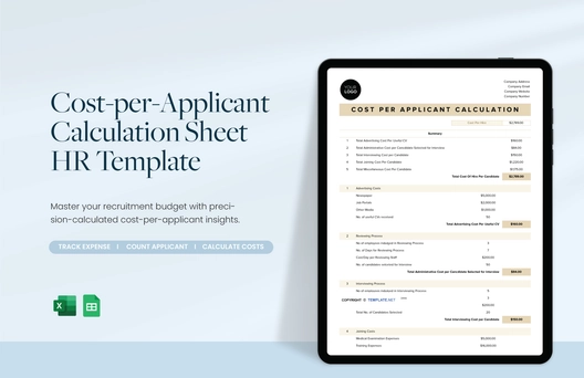 Cost-per-Applicant Calculation Sheet HR Template Cost-per-Applicant Calculation Sheet HR Template