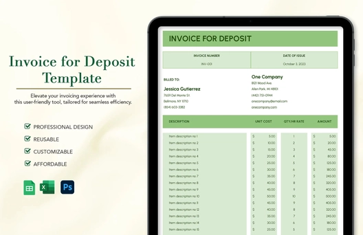 Invoice for Deposit Template Invoice for Deposit Template