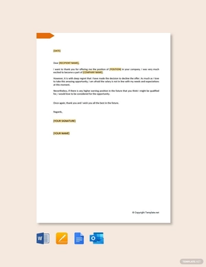 Job Refusal Letter Due to Salary