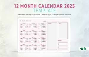 12 month Calendar 2025 Template