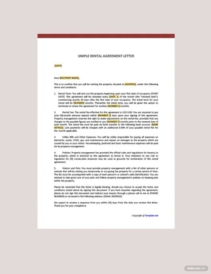 Simple Rental Agreement Letter