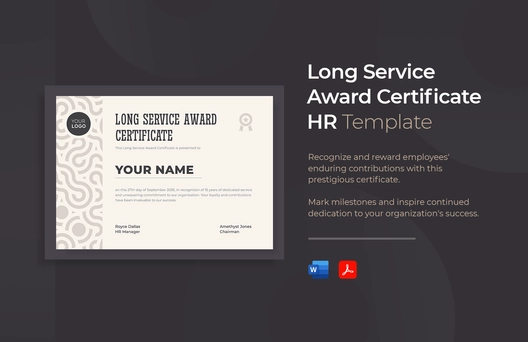 Long Service Award Certificate HR Template