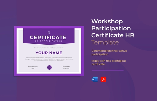 Workshop Participation Certificate HR Template