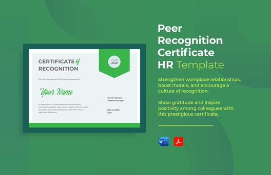 Peer Recognition Certificate HR Template