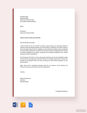 Internship Interview Rejection Letter