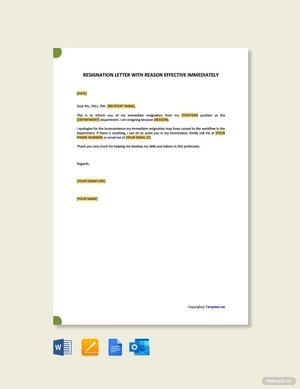 Resignation Letter With Reason Effective Immediately