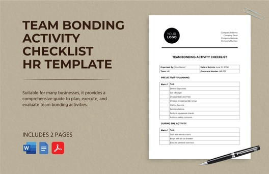 Team Bonding Activity Checklist HR Template