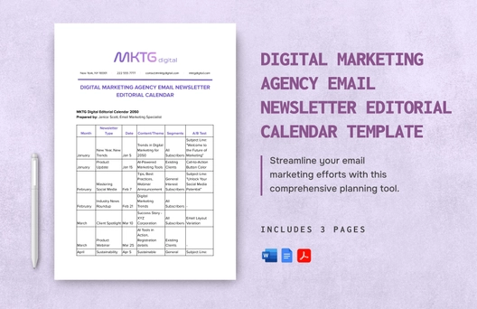 Digital Marketing Agency Email Newsletter Editorial Calendar Template