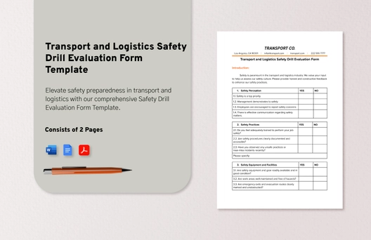 Transport and Logistics Safety Drill Evaluation Form Template