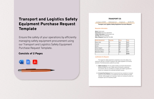 Transport and Logistics Safety Equipment Purchase Request Template