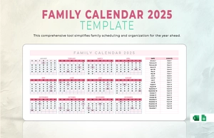 Family Calendar 2025 Template