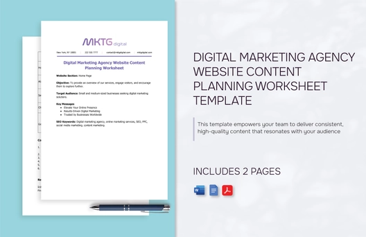 Digital Marketing Agency Website Content Planning Worksheet Template