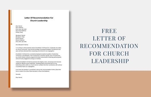 Letter Of Recommendation For Church Leadership