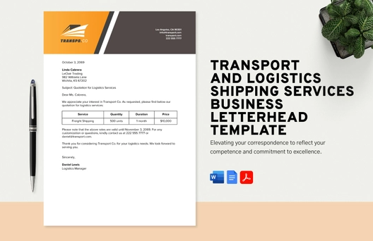 Transport and Logistics Shipping Services Business Letterhead Template