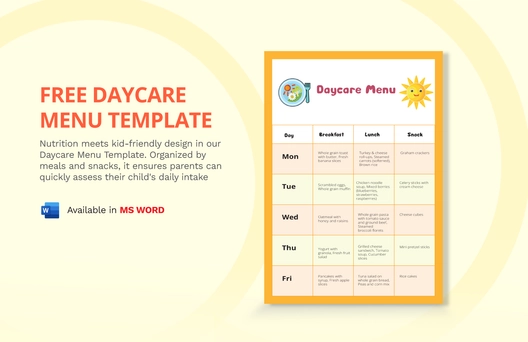 Daycare Menu Template