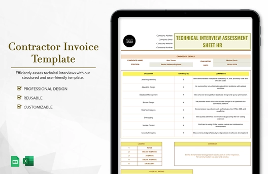 Technical Interview Assessment Sheet HR Template