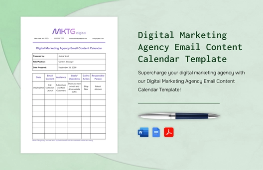 Digital Marketing Agency Email Content Calendar Template
