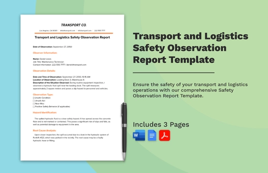 Transport and Logistics Safety Observation Report Template Transport and Logistics Safety Observation Report Template