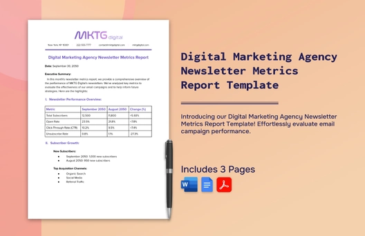 Digital Marketing Agency Newsletter Metrics Report Template