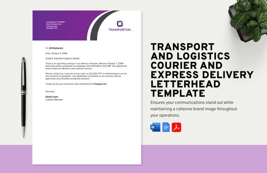 Transport and Logistics Courier and Express Delivery Letterhead Template