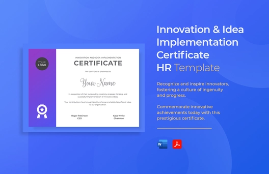 Innovation and Idea Implementation Certificate HR Template