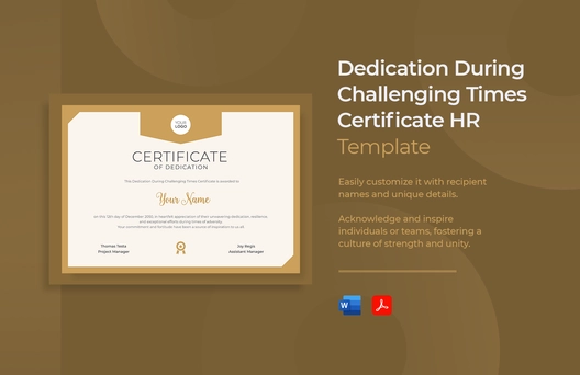 Dedication During Challenging Times Certificate HR Template