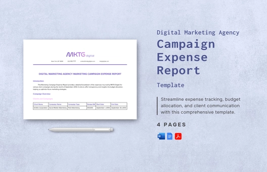 Digital Marketing Agency Marketing Campaign Expense Report Template