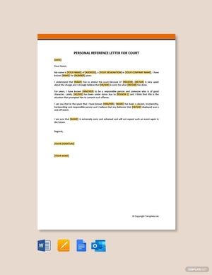 Personal Reference Letter For Court