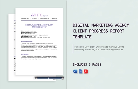 Digital Marketing Agency Client Progress Report Template