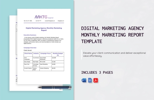 Digital Marketing Agency Monthly Marketing Report Template